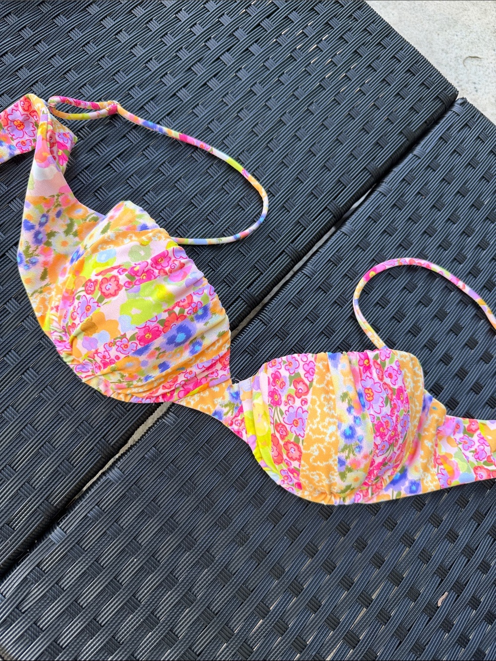Skatie yellow floral patchwork bikini top